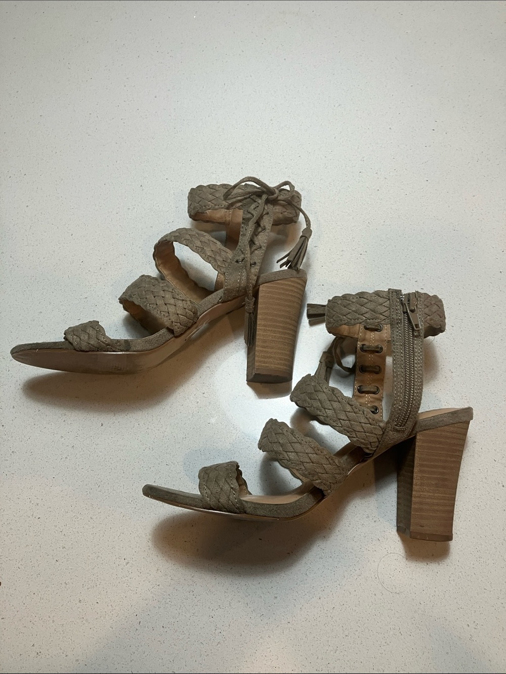 XOXO Taupe Braided Block Heel Sandals